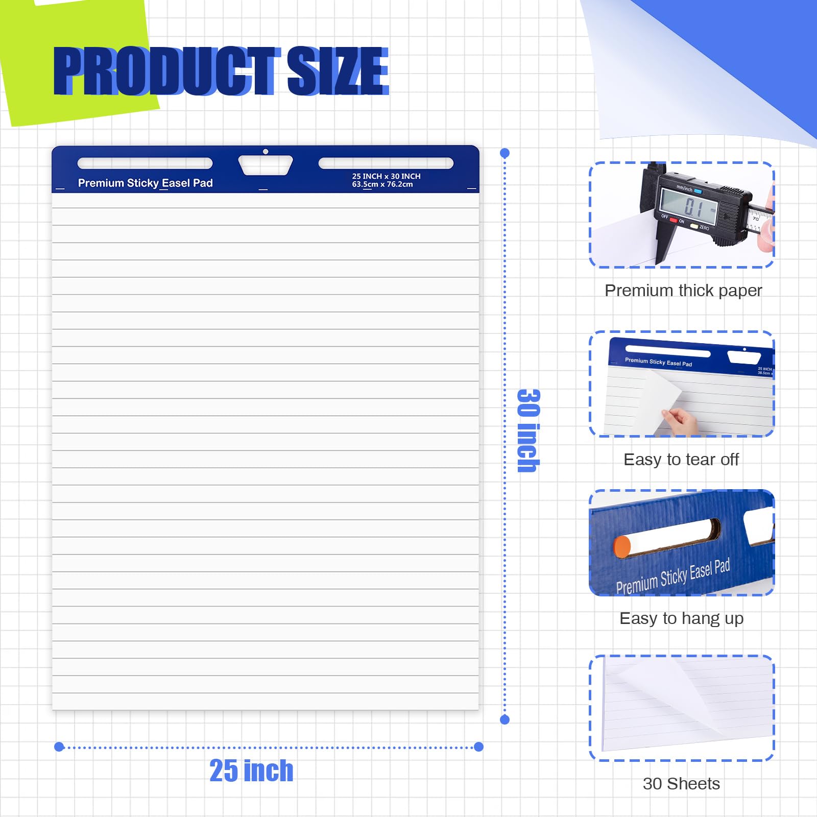 ReliThick 12 blocs de caballete súper pegajoso de alta calidad, 25 x 30 pulgadas, blanco, 30 hojas/bloc, papel de gráfico de ancla para profesores, papel para rotafolio de líneas con papel adhesivo