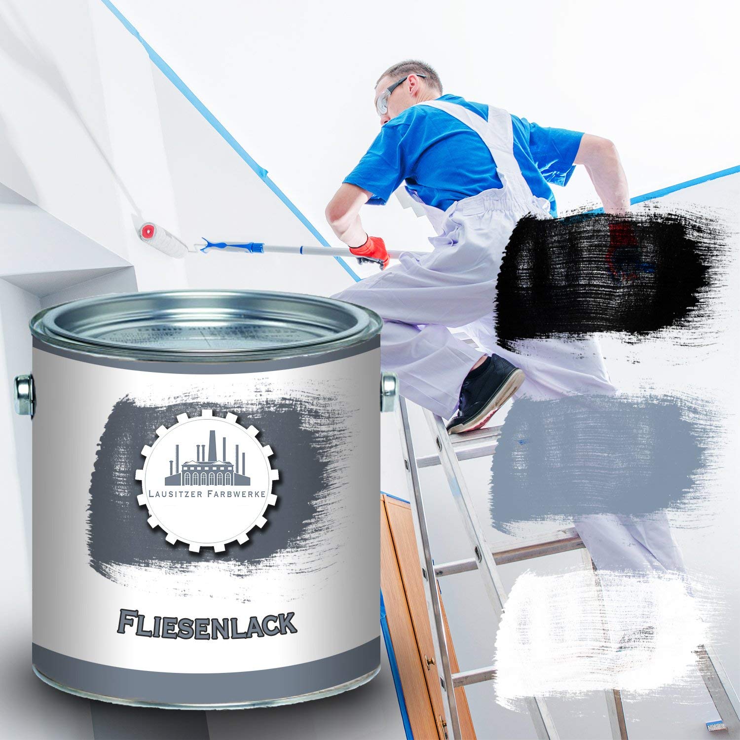 Lakier do płytek 2 w 1 błyszczący glinkowy brąz RAL 8003 brązowy podkład + lakier do wewnątrz i na zewnątrz - wyjątkowo wytrzymały i szybkoschnący - Lausitzer Farbwerke (2,5 l)