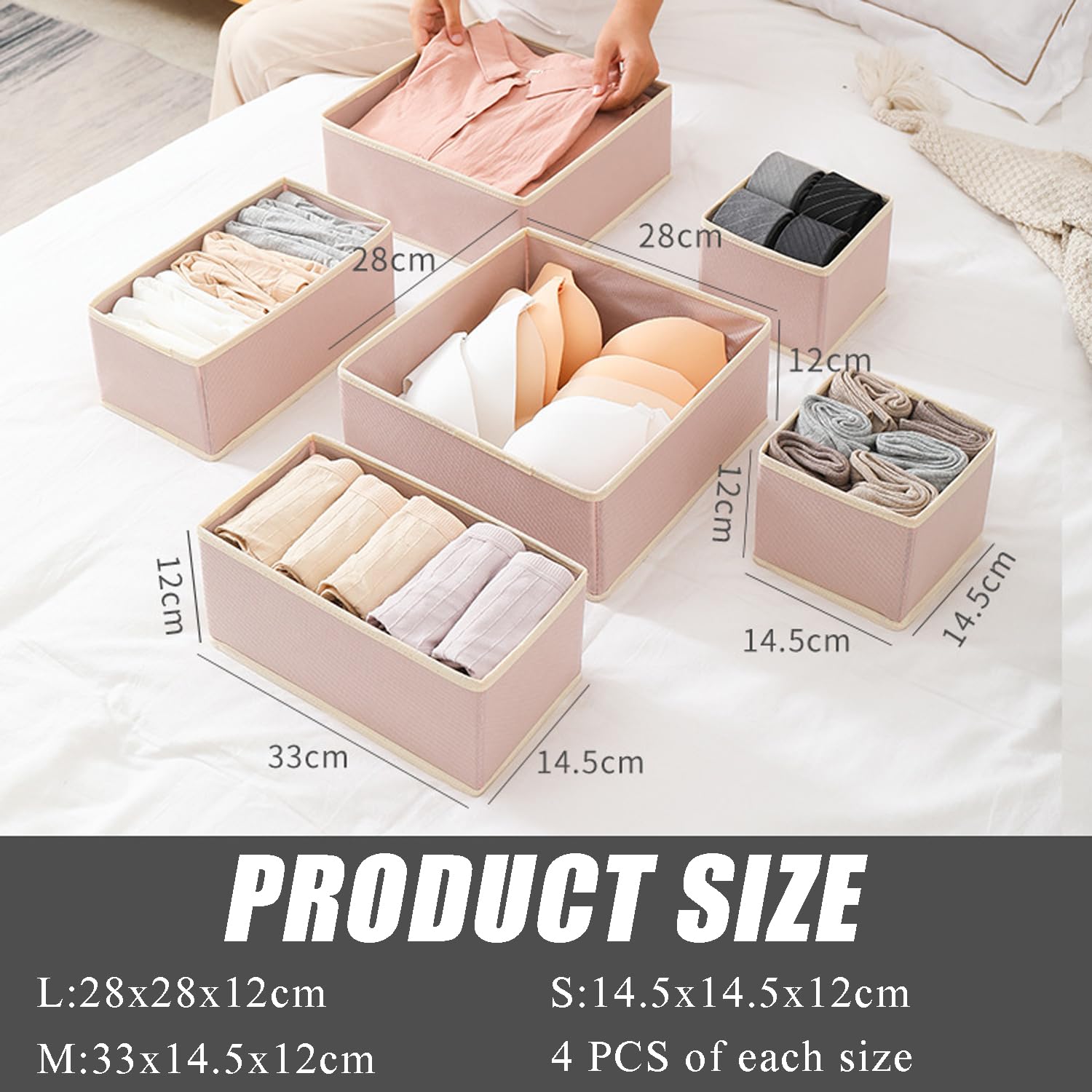 Cobenga 12 Pack Drawer Organizer Set, Dresser Underwear Drawer Organizer Bins, Foldable Fabric Drawer Dividers Wardrobe Closet Storage Organiser, Dorm Room Essentials for Clothing, Socks, Towels - Image 2