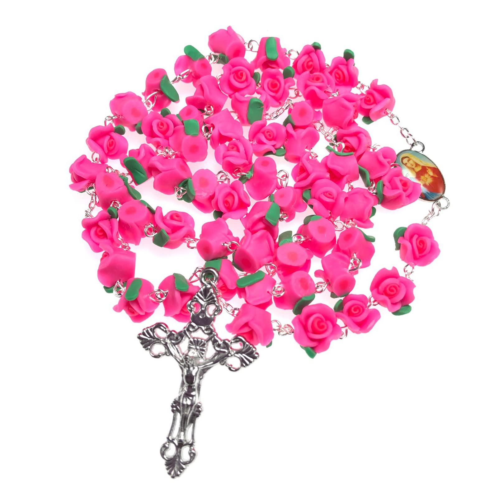 Buxuaaaa Pottry Cross Rosary Necklace Holy Jewelry Charm Ornament Decor for Birthday Wedding Festival Party Decorations Rosary Necklace