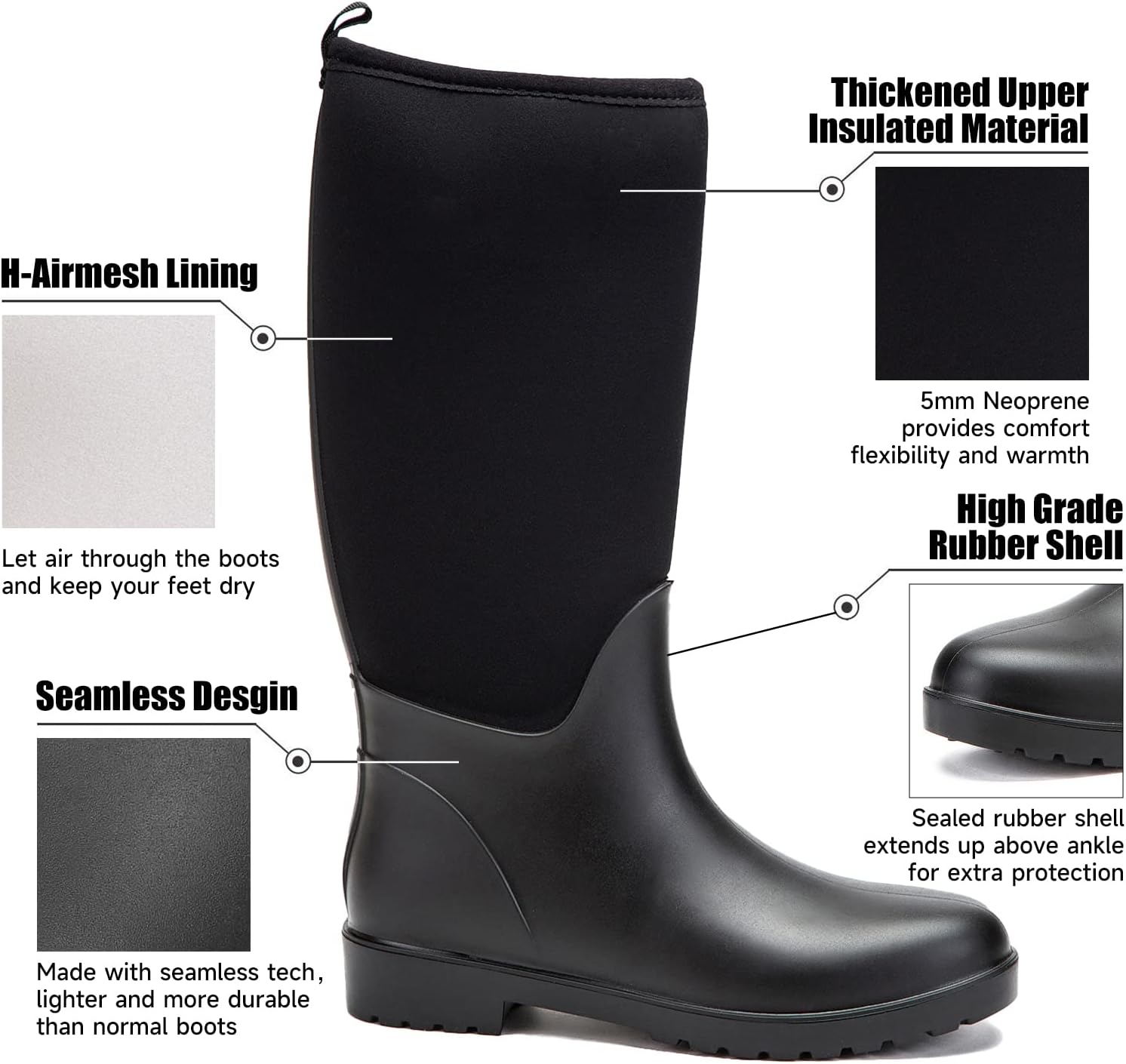 DKSUKO Women Rain Boots Waterproof,Rubber Short Mid Calf Pull on Snow Mud Shoes