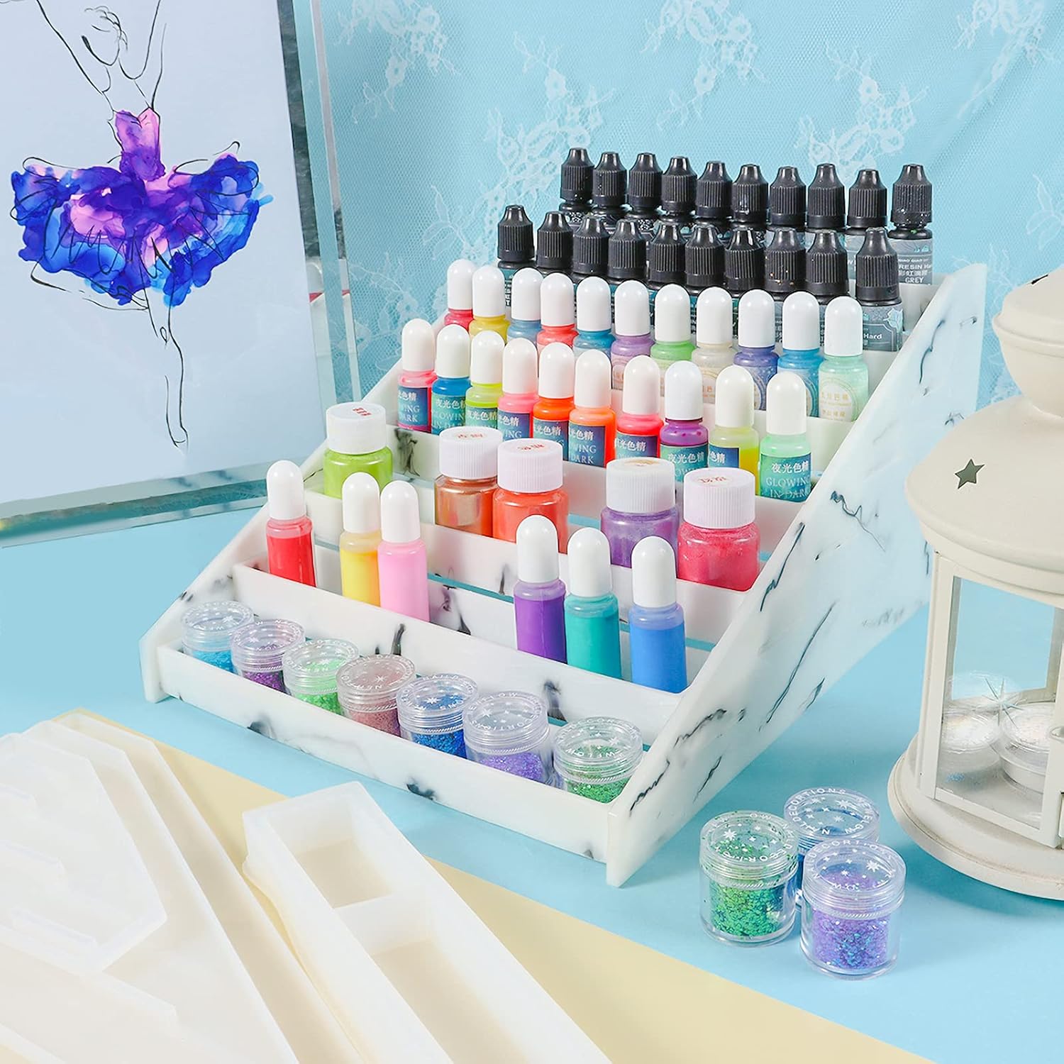 FUNSHOWCASE Display Organizer Rack Epoxy Resin Silicone Molds Set for Lipstick Makeup Nail Polish Pigment Jewelry
