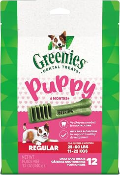 Greenies Puppy Regular Natural Dental Dog Treats, Original Flavor, 12 Count