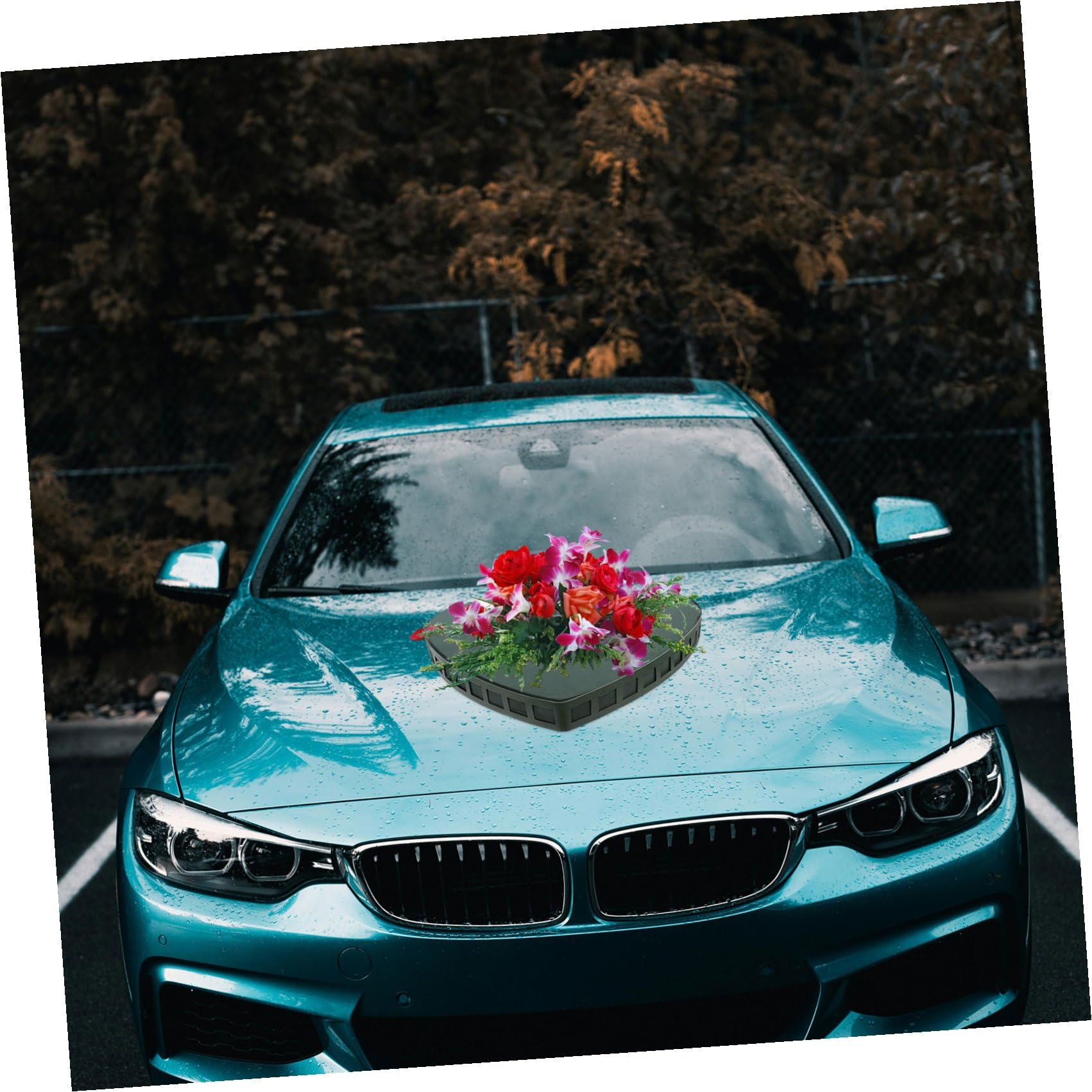 SHINEOFI Herzförmige Blumenschale für Hochzeitsauto mit Saugnapf, Grün | Kunststoff Pp, Leicht und Auslaufsicher, Super Large Format, für Hochzeit und Zuhause