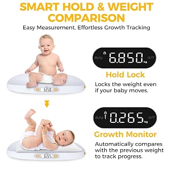 TIPRE Baby Scale for Weighing, 55 lb/0.01 lb Digital Infant Scale for Weighted Feeds with Height Measuring Tape Weight Comparison Hold Function, Pet Scale for Cats/Dogs, LCD Display, Large Platform