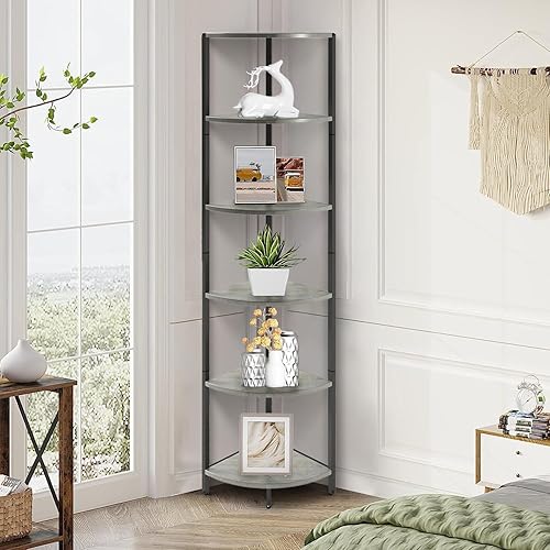 Miniatura 9 de Estante esquinero de 6 niveles de 63.1 pulgadas de alto, estante de escalera de metal, organizador de estantería, estante de exhibición, estantería