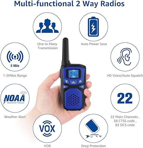 Miniatura 3 de Walkie Talkies para adultos, paquete de 2 walkie talkies recargables de largo alcance de 2 vías, 22 canales VOX Scanning pantalla LCD ideal para