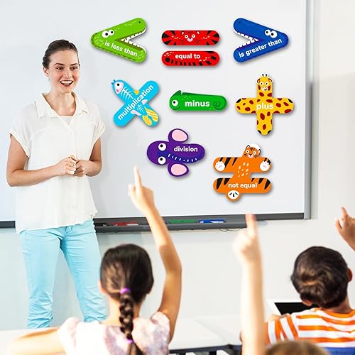 Miniatura 4 de Paquete de 8 divertidos letreros matemáticos, imanes de matemáticas de animales, juegos de signos de mayor que menos que cocodrilo, suministros para
