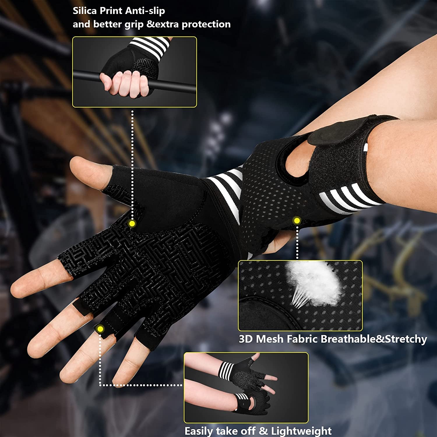 Guantes de Gimnasio con protección Completa de la Palma, Guantes de Entrenamiento físico, Guantes Antideslizantes para Levantamiento de Pesas, Guantes multideportivos (Negro Naranja XL)