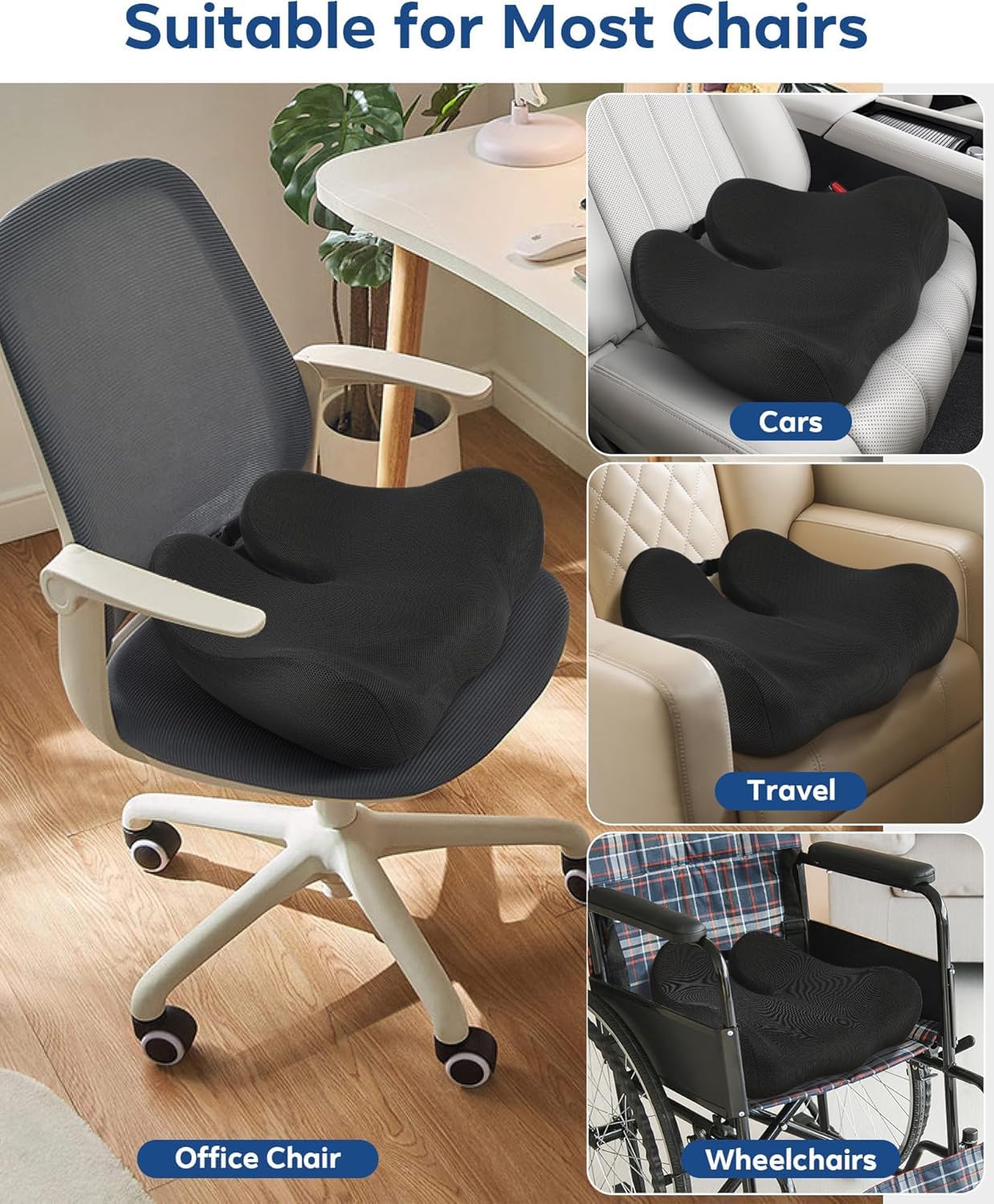 Feagar Office Chair Cushion for Sciatica Tailbone Pain Relief Extra Thick Memory Foam Seat Cushion for Long Sitting — view 8