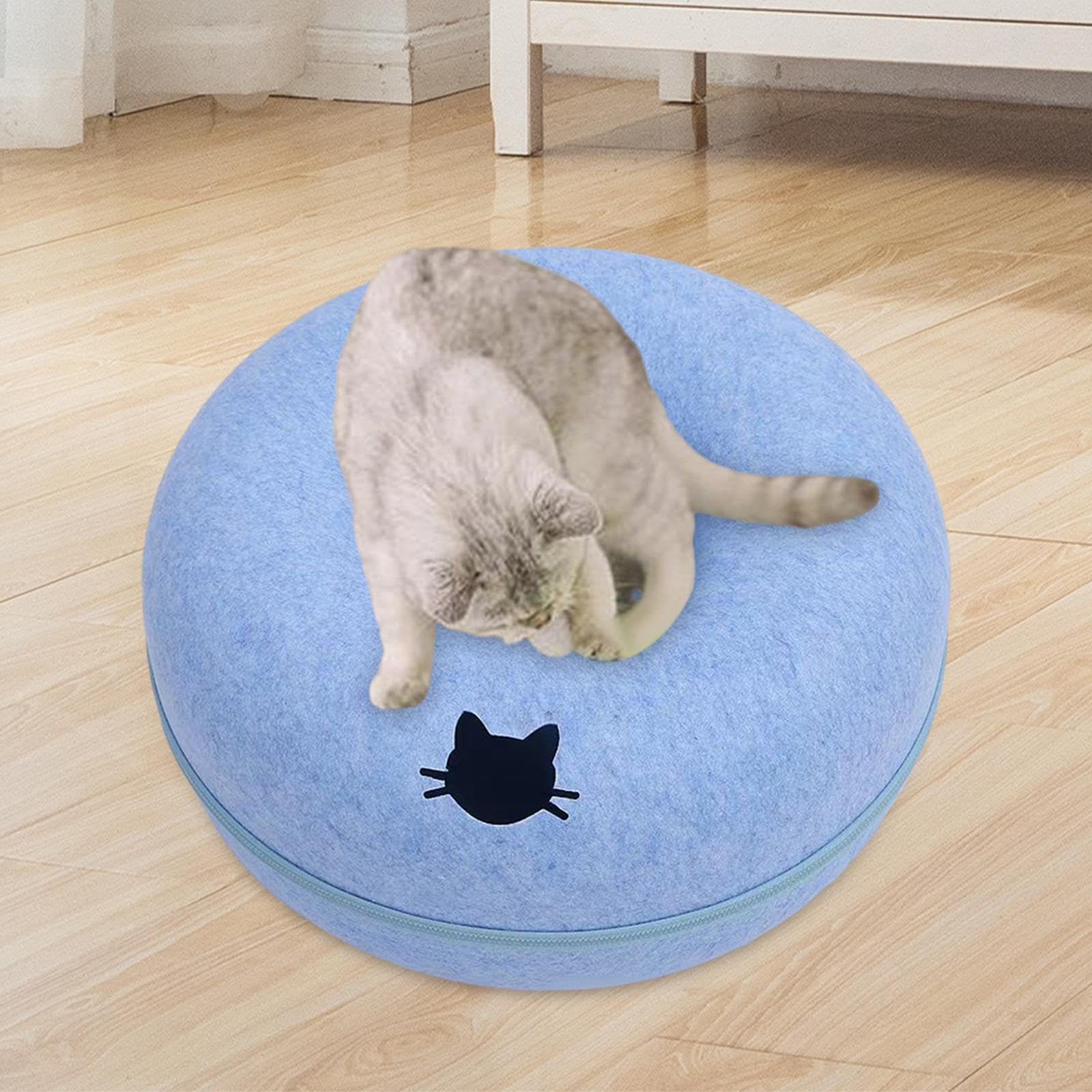 Cueva para Gatos para Varios Gatos, Cuevas para Gatos de Interior, Cama para Gatos, Cama para Gatos Tipo Donut Extraíble Y Lavable, Azul 50cm