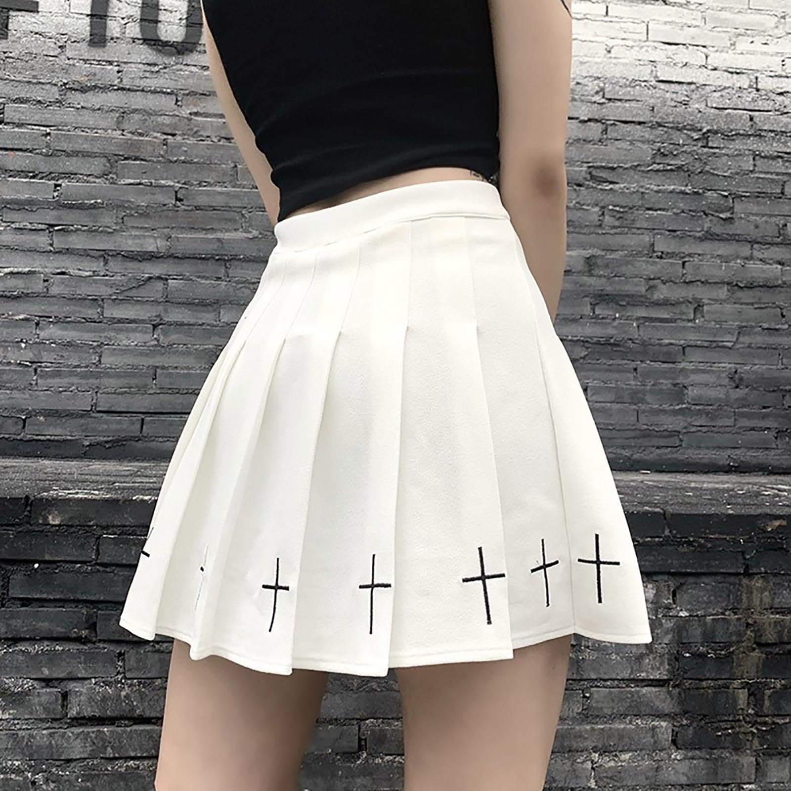 Eyurigaoka damskie gotyckie mini spódnice punkowe Dark Academia estetyczna spódnica o linii A Streetwear sukienka klubowa