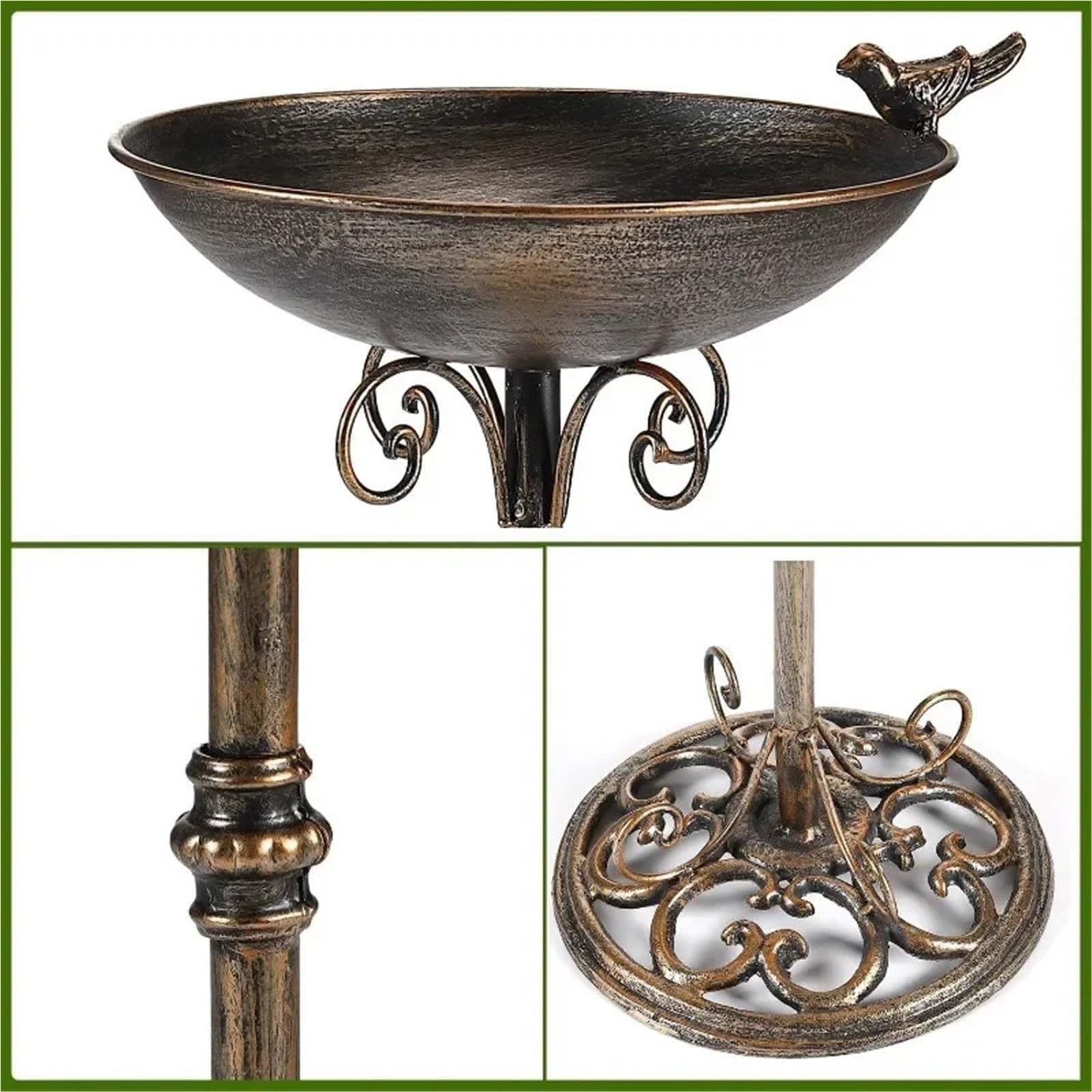 Metal Bebedero pajaros con Pie Baño for pájaros con Pedestal de 11,4" Ancho x 27,6" Alto diámetro | Baños for pájaros for exteriores, comedero for pájaros, bandeja for semillas, jardín