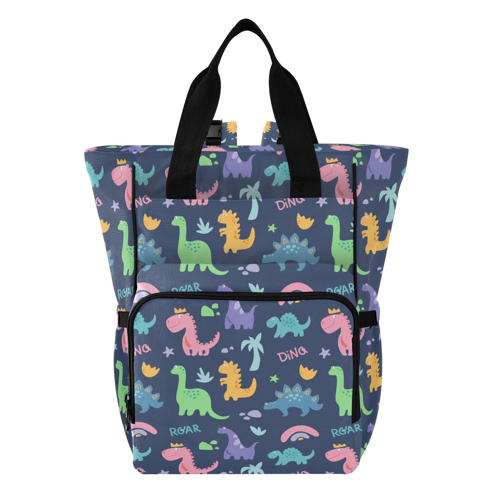 ALAZA Baby Changing Bag Backpack, Nappy Changing Bags Colorful Dinosaurs Multi-Functional Diaper Bag Tote Large Capacity Mum Dad Backpack