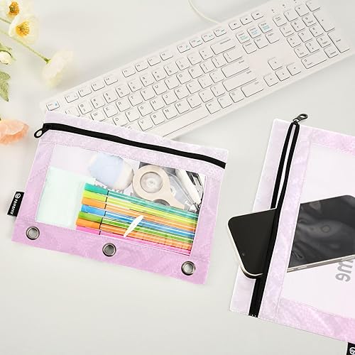 Miniatura 9 de Bolsas personalizadas para carpetas, bolsa para lápices de 3 anillas, paquete de 2 bolsas transparentes con cremallera para suministros de oficina