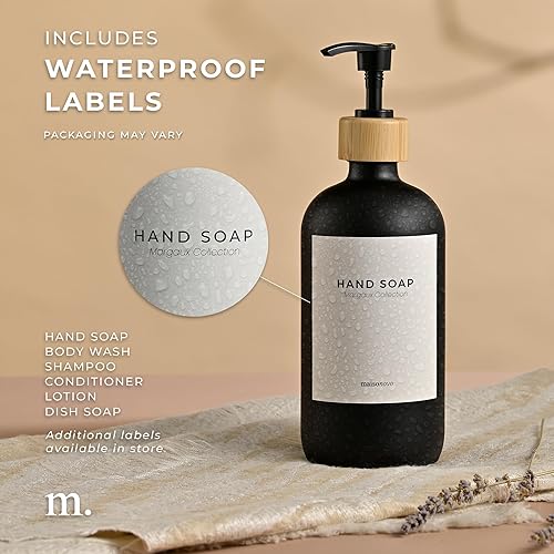 Miniatura 6 de MaisoNovo Dispensador de jabón de manos de vidrio  Dispensador de jabón para platos para cocina  Botellas negras de 16.9 onzas con bomba de bambú
