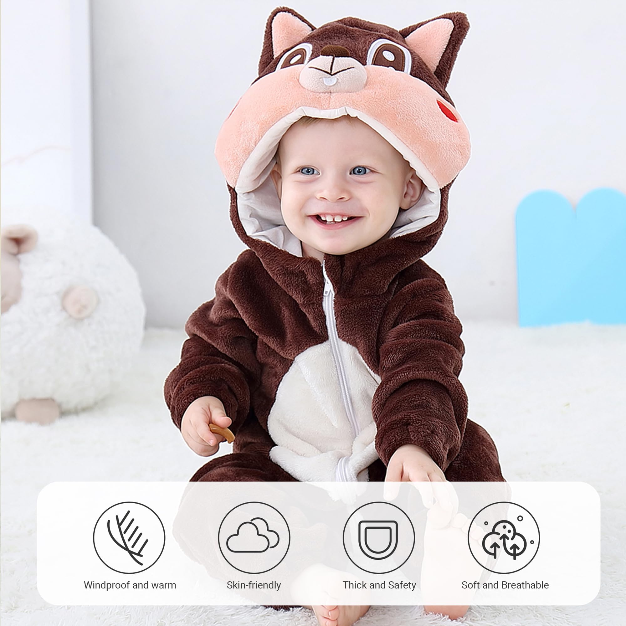 HAHASHOW Bambino Ragazze Pagliaccetto con Cappuccio Neonato Inverno Animale Pigiama Ragazzi Flanella Pagliaccetto 2-36 Mesi