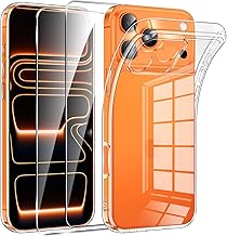 Phoona Case for iPhone 17 Pro Max with 2 Pieces Tempered Glass Screen Protector, Ultra Transparent Soft TPU Gel Silicone for iPhone 17 Pro Max Cover, Shockproof Anti-Yellow Bumper Case