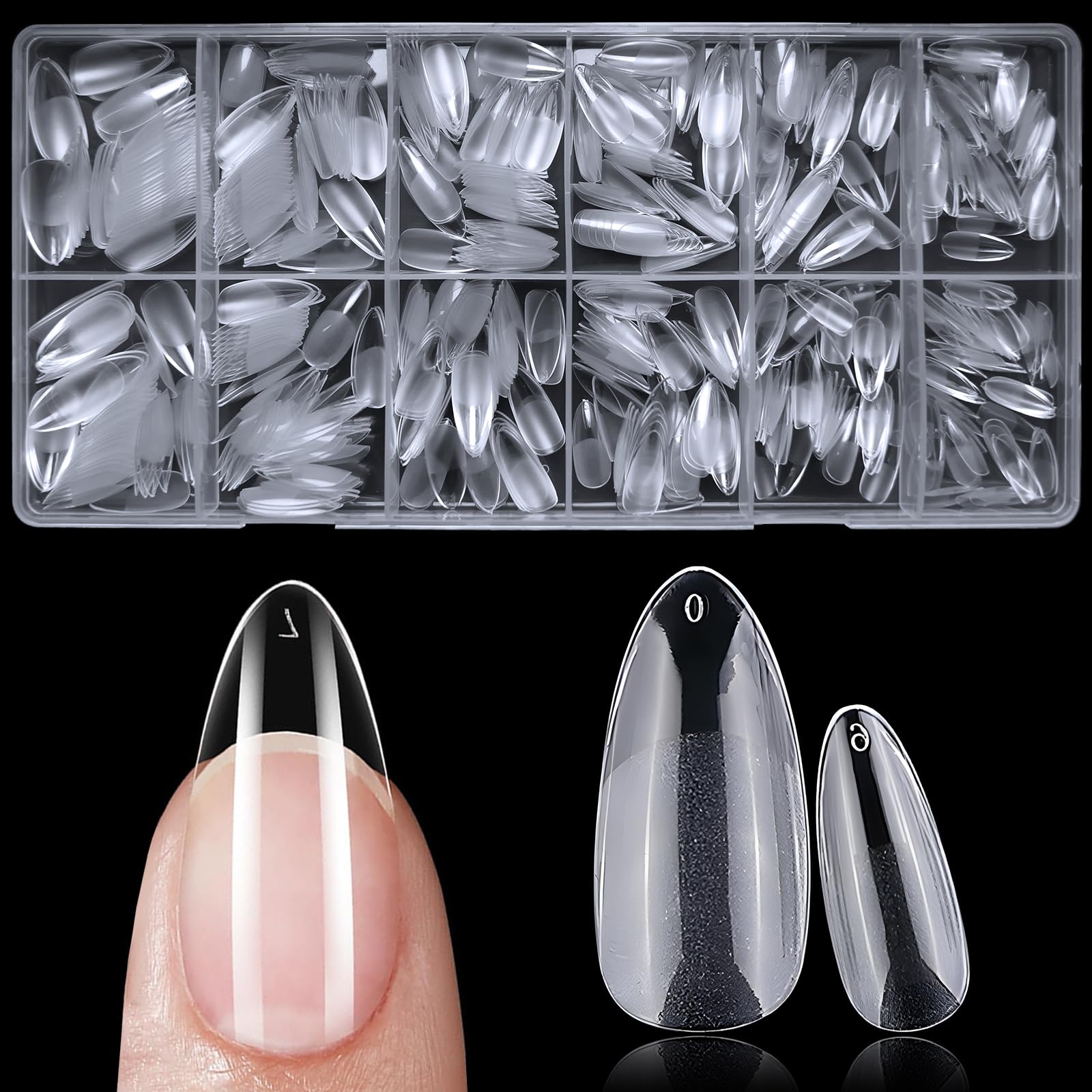 600pc Medium Almond Nail Tips Fake Nails Press on Nails Clear Nail Tip Full Cover False Nails Artificial Fingernail, 12 Sizes Soft Gel Nail Tips for Acrylic Nails Gel Nail Extensions