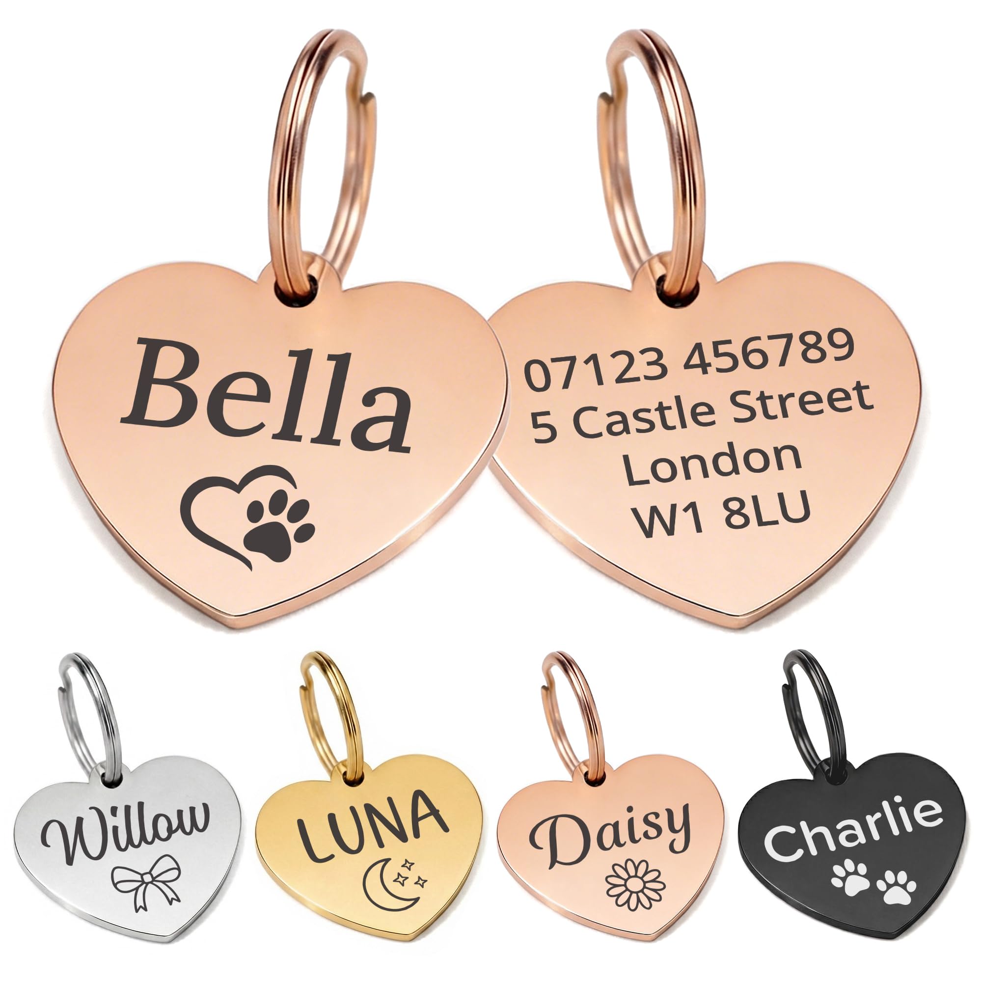 Dog Tags for Pets Engraved UK, ID Tags for Dogs, Personalised Dog Name Tag, Cat Tag, Laser Engraved Stainless Steel Pet Tags for Dogs, Cats, Puppy