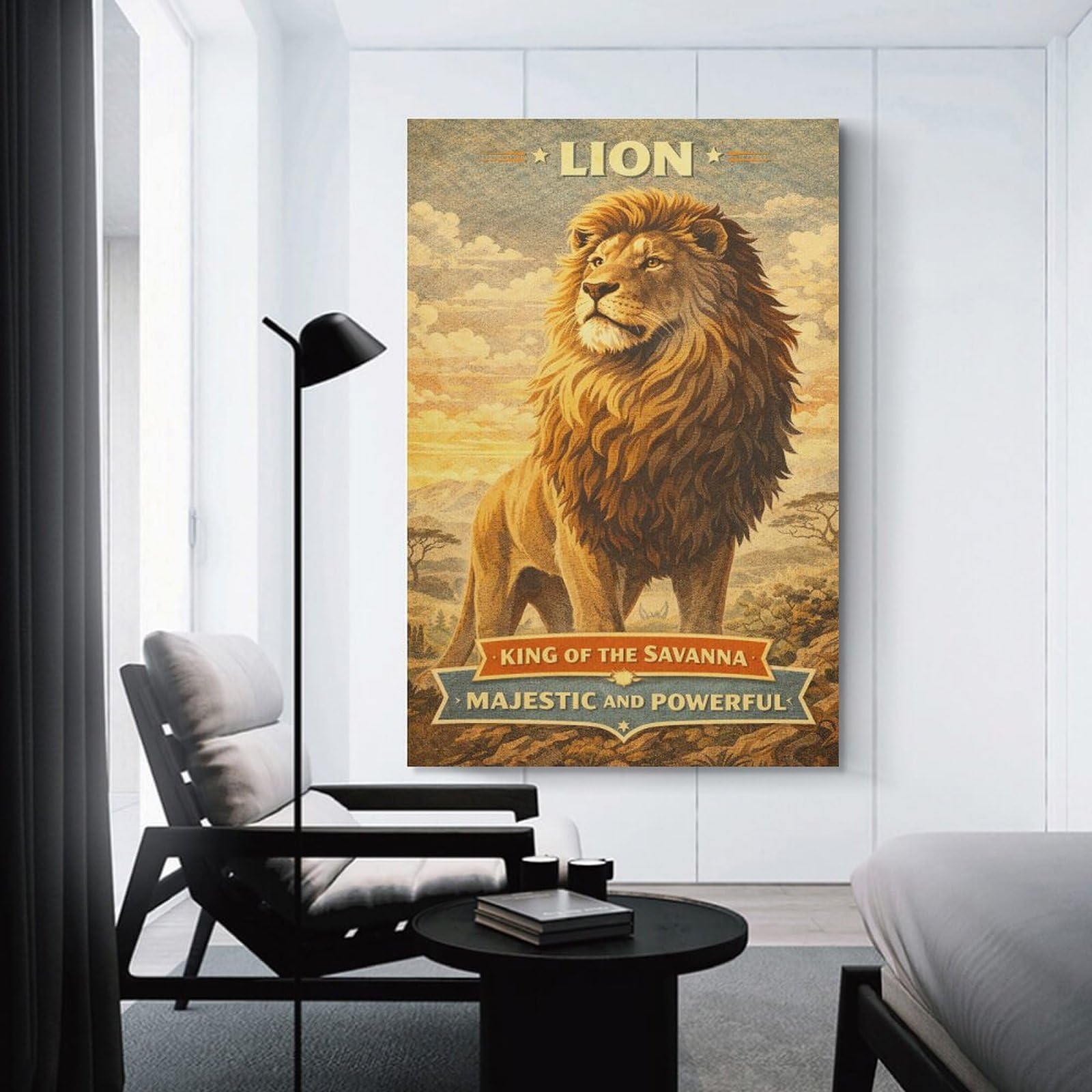 Junmoney Majestic Lion King of The Savanna Room Decor Wall Art, 20x30inch(50x75cm), for Feature Walls in Flats Or Modern Rooms, A Versatile Canvas Print for Layering