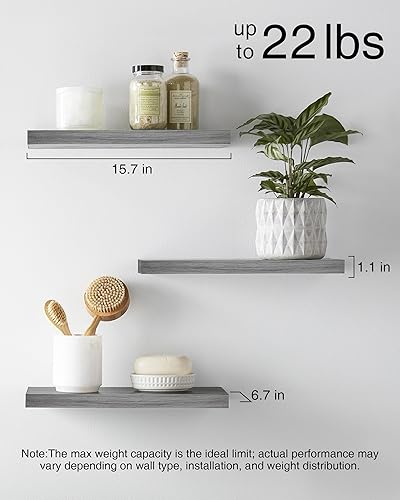 Miniatura 6 de BAYKA Estantes flotantes, estantes de madera rústica montados en la pared para baño, dormitorio, sala de estar, cocina, pequeño estante colgante