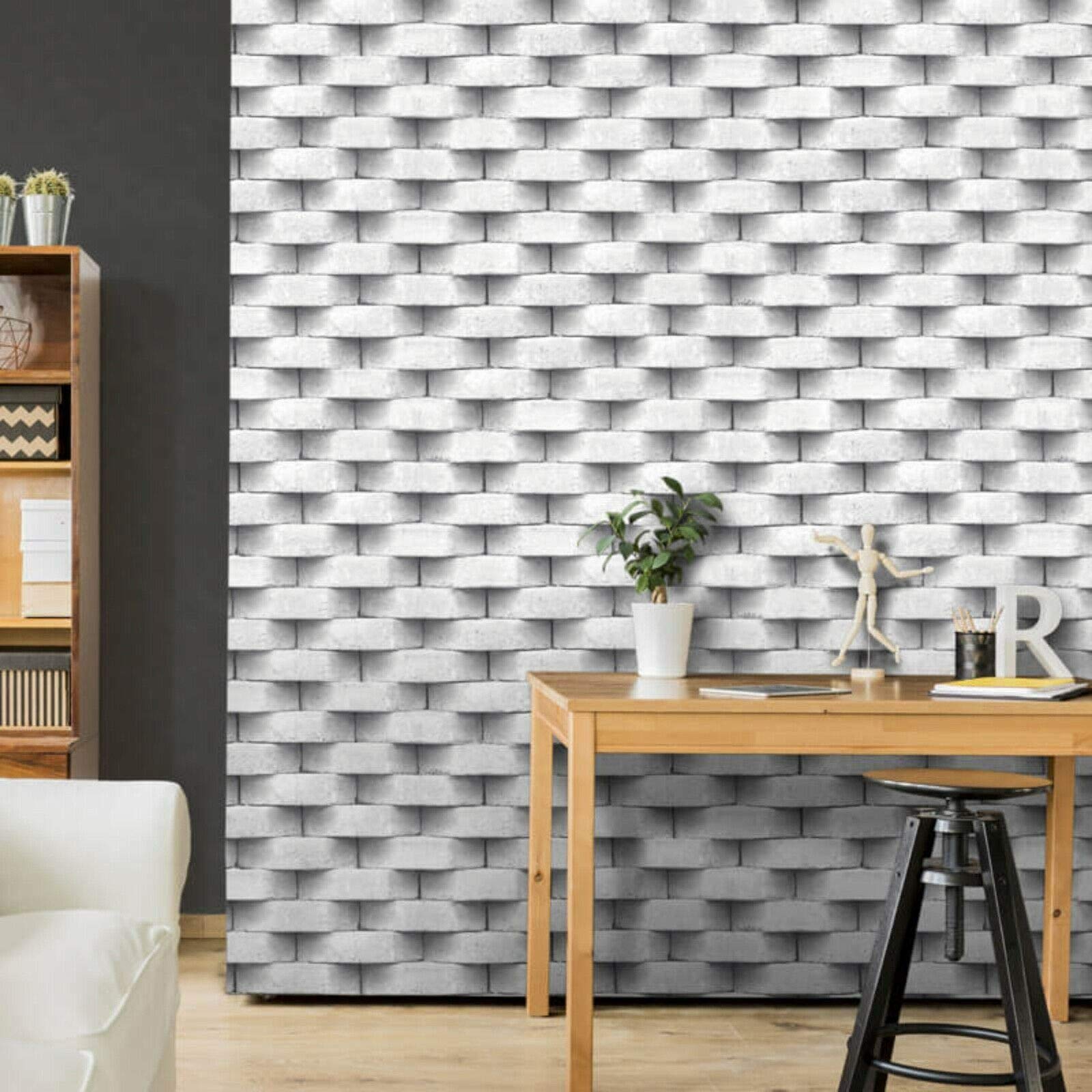 B&Q -  White Brick Brick Effect Embossed Wallpaper
