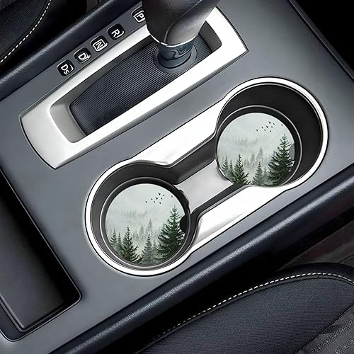 Miniatura 6 de Portavasos de automóvil con diseño de bosque, paquete de 2 posavasos de cerámica absorbente para portavasos de automóvil, accesorios de automóvil,