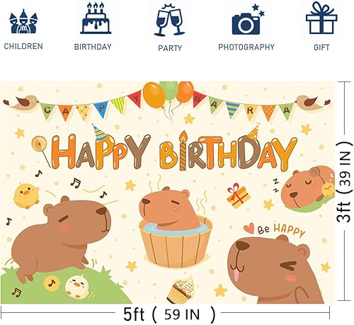 Miniatura 3 de Capybara - Telón de fondo de feliz cumpleaños, suministros de fiesta de cumpleaños de Capybara para niñas y niños, pancarta de feliz cumpleaños,