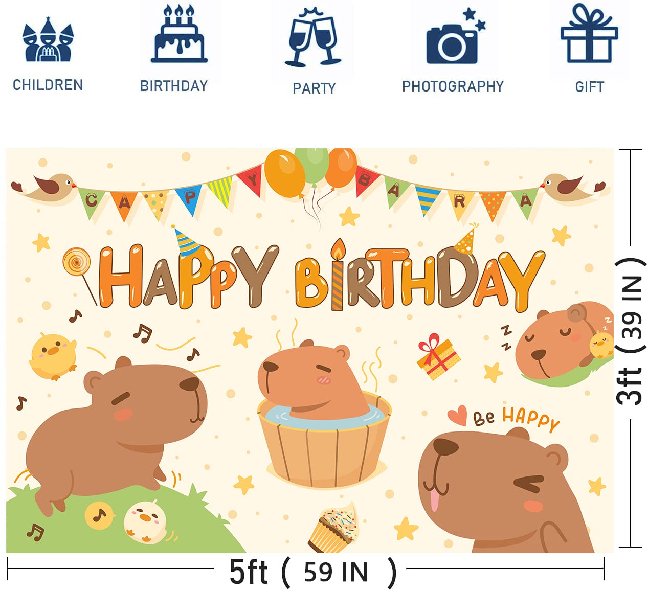 Happy Birthday Grußkarte Mit Capybara – Süße Tierkarte Für Kinder, Sohn, Tochter & Party