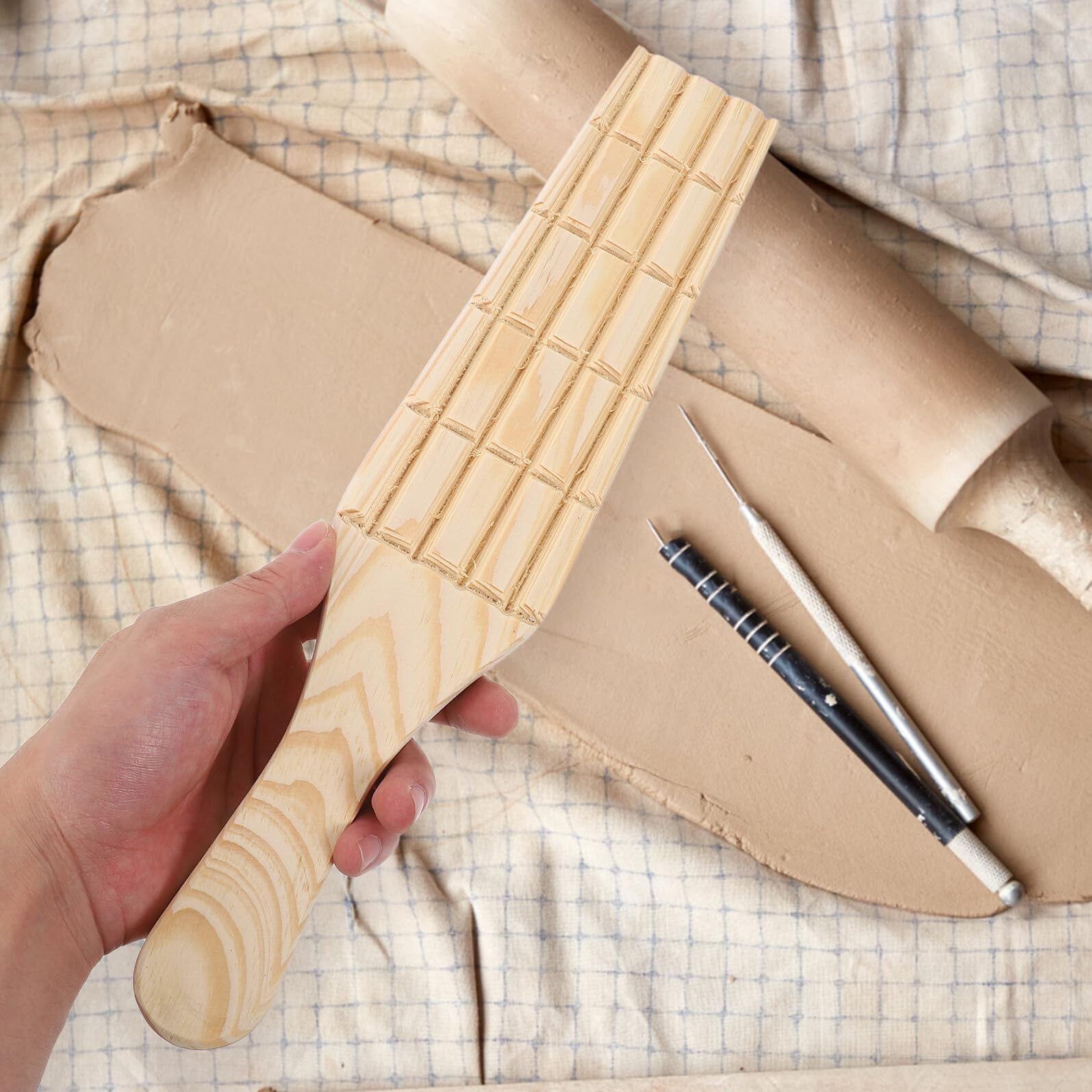 3 Piezas Losa de Arcilla de Cerámica de Madera para Modelar Arcilla Herramientas para Cerámica de Construcción Manual Paleta de Madera Lisa para Principiantes