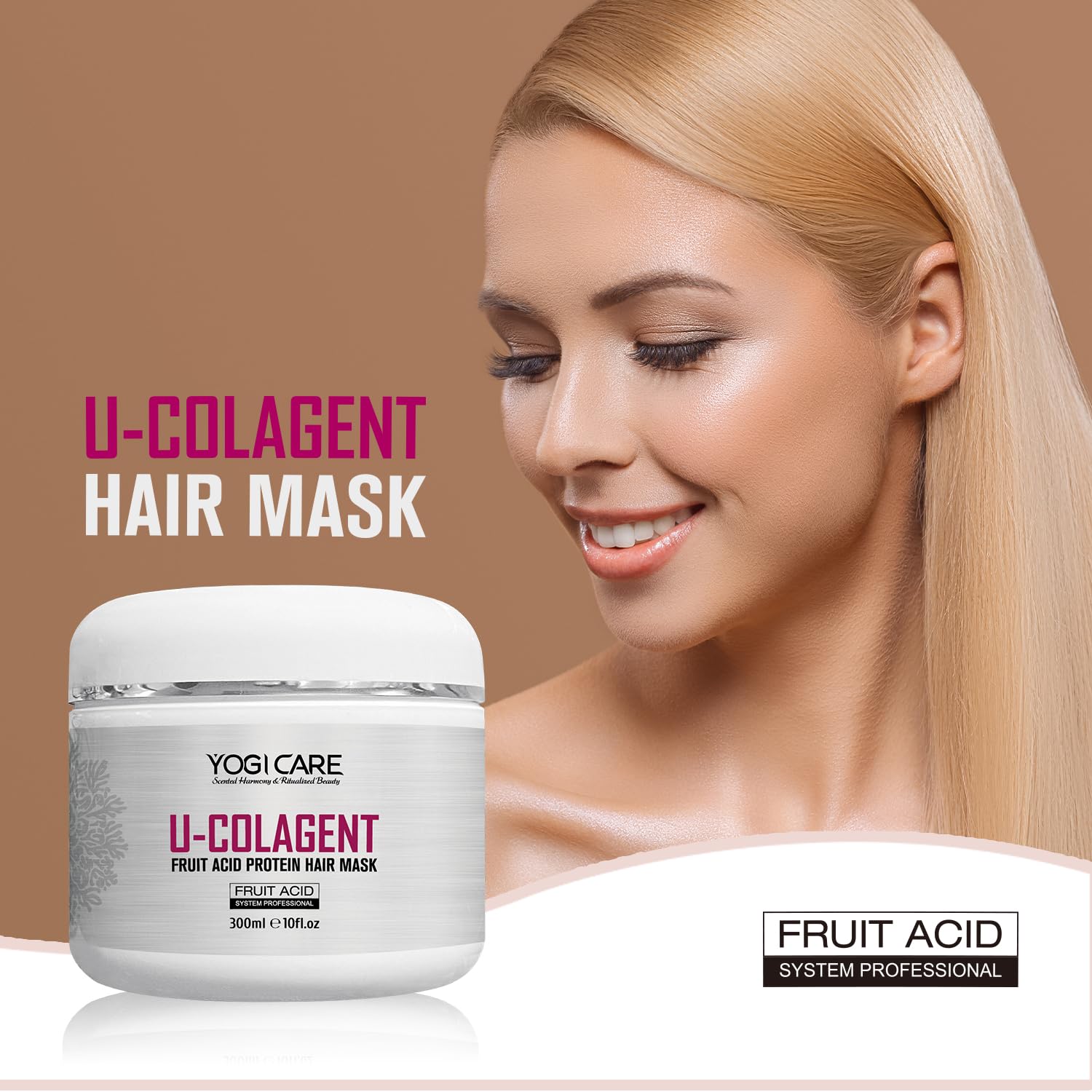 U-COLAGENT Fruit Acid Collagen Protein Hair Mask – Deep Nourishing Treatment for Dry, Damaged Hair – Strengthen, Repair, and Restore – Suitable for All Hair Types 300ml / 10 fl.oz image 2 of 9 B0FH4L2228