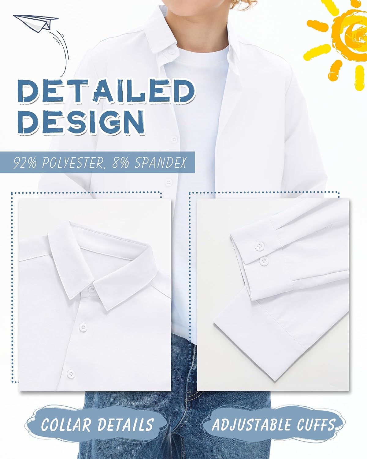 3 Pack Boy's Long Sleeve Dress Shirts Kids Casual Button Down Shirt Boys Solid Button Up School Uniform Tops