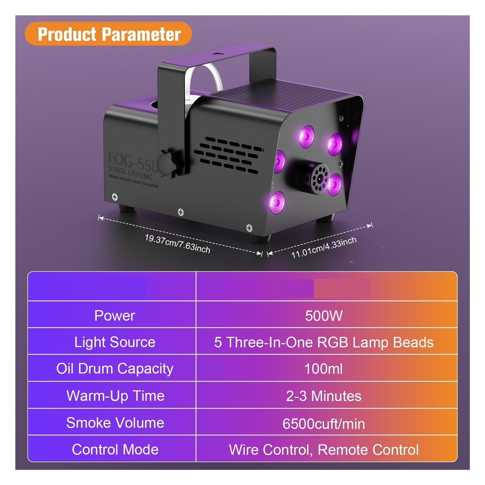 Macchina Del Fumo RGB Colorata Da 600 W Con 5 LED, Eiettore Di Nebbia, Effetto Palco, Attrezzatura For DJ For Matrimoni, Halloween E Spettacoli Risparmio Energetico Potente