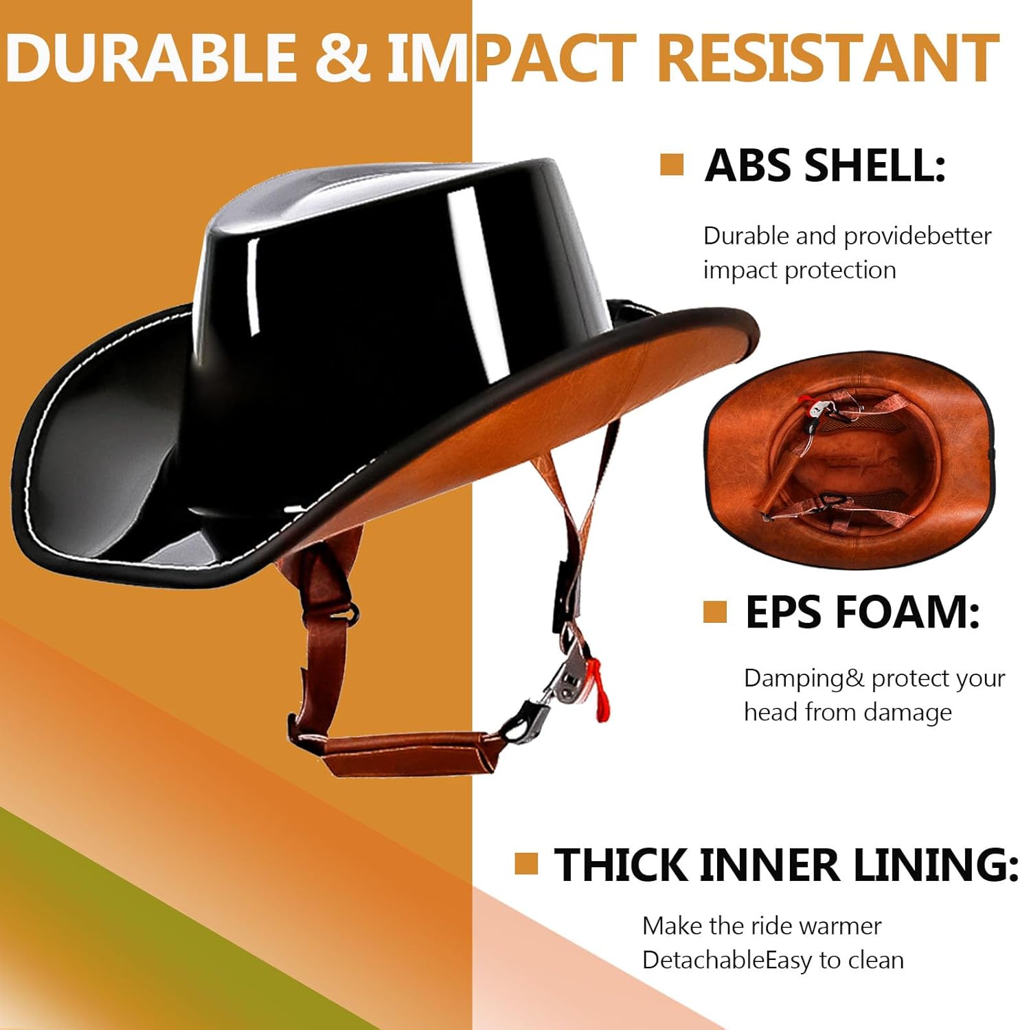 Retro Motorcycle Half Helmet, Western Cowboy Hat Helmet Open Face Motorcycle Helmet DOT Approved Unisex-Adult Half Helmet with Quick Release Buckle and Lining for Mopeds Horse Riding Jazz Caps