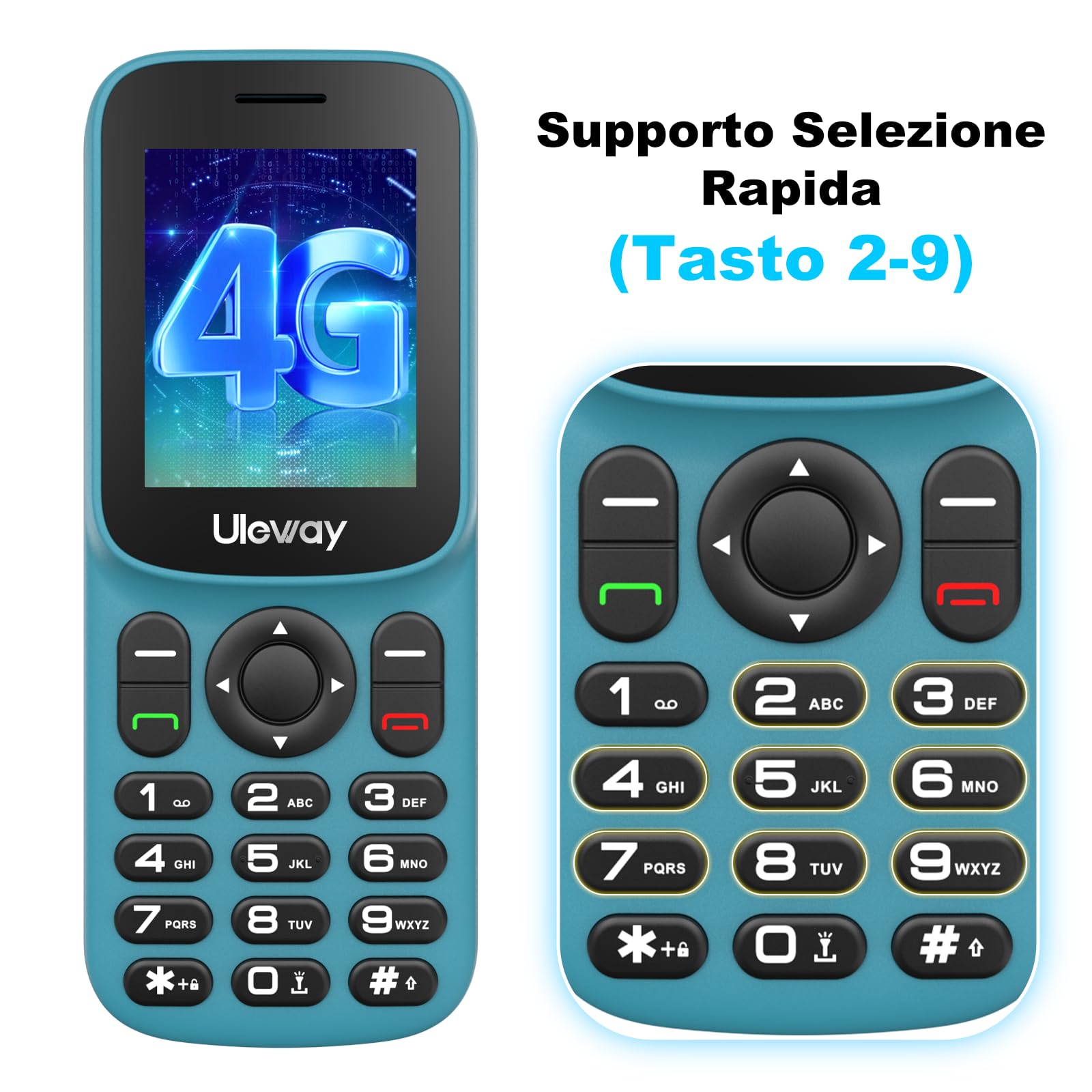 uleway 4G Telefono Cellulare per Anziani, Cellulari Anziani con Tasti Grandi, Supporto SIM Doppio, LCD da 1,77 pollici, Chiamata Rapida, Volume Alto, Torcia, Ricarica USB-C