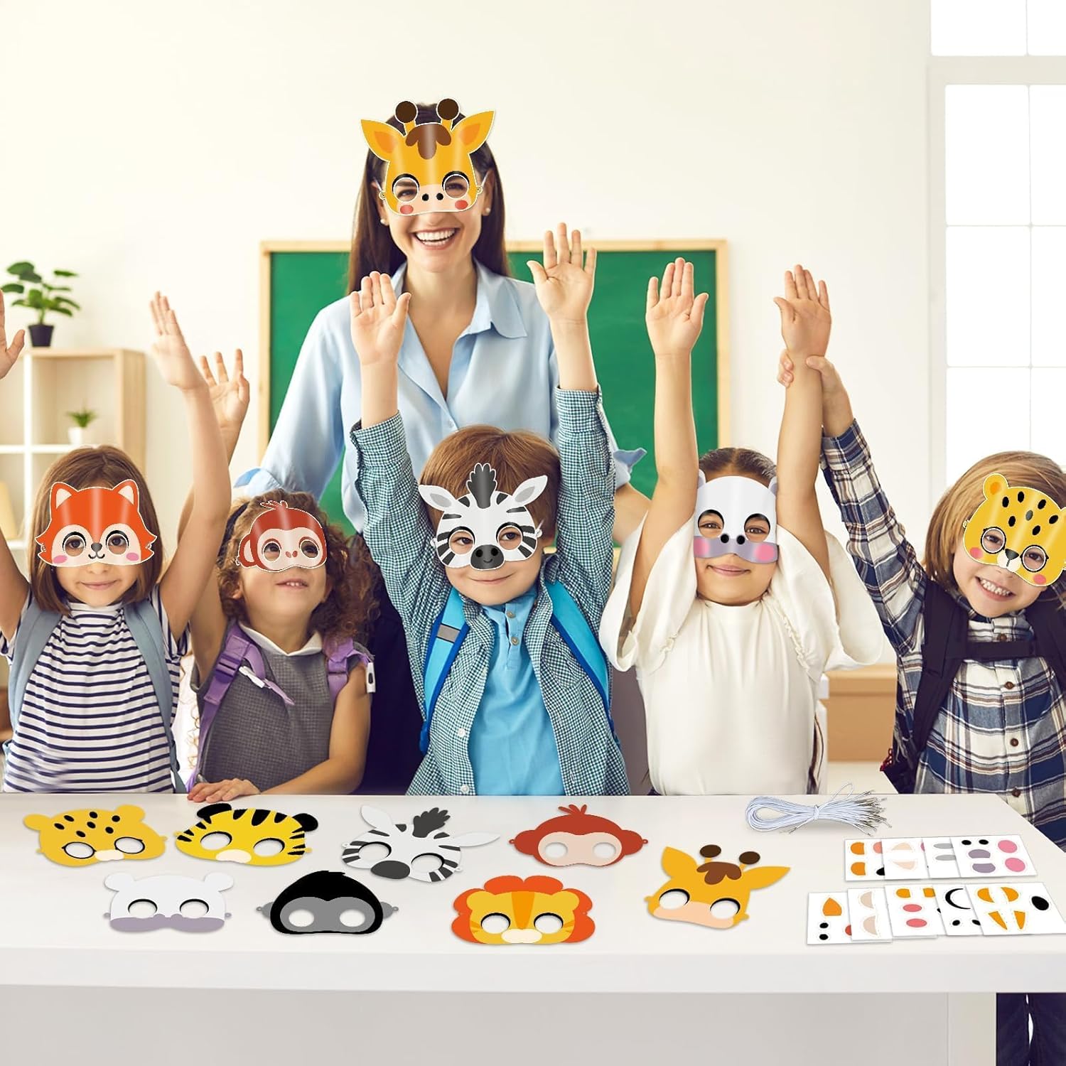 36 Set Jungle Animal Masks Crafts for Kids Safari Birthday Face Mask Paper Art Craft Kit DIY Zoo Stickers Gift Masquerade Birthday Dress-Up Party Favors Classroom School Supplies - Image 8