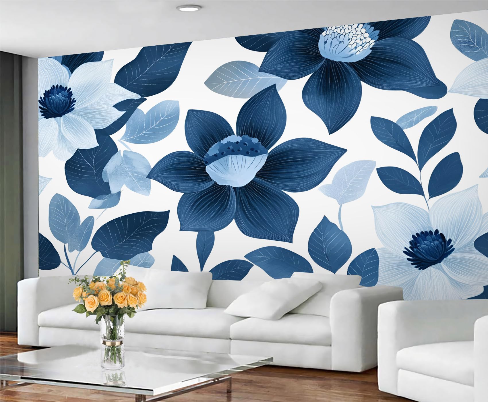 GIVLWF Wallpaper Leaves Home Decor & Mural, Watercolor Botanical Bedroom Wallpaper, Blue Wall Paper for Living Room, Large Wall Mural - Not Self-Adhesive — image 1