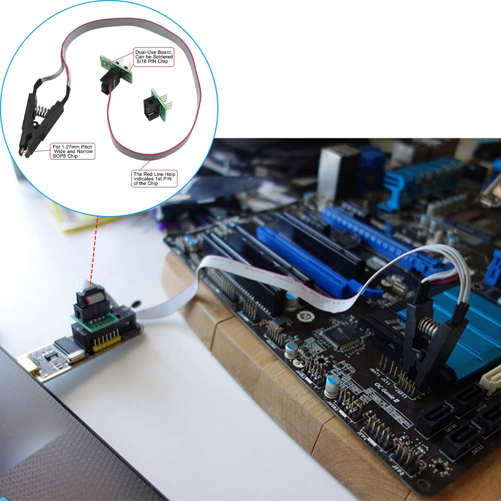 Programmatore ch341B Kit Include SOIC8 SOP8 Clip di Test + CH341B Programmatore + 1,8V Convertitori + Convertitori da SOP8 a DIP8 per EEPROM 25cxx / 24cxx