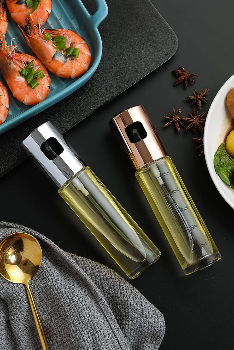 2 Pack Oil Sprayer for Cooking, Olive Oil Sprayer Dispenser Mister, Food Grade Material Versatile Transparent Glass Spray Bottle with Funnel Oil Brush Cleaning Brush for Salad, BBQ, Kitchen Baking, Roasting,Grilling (2) 3