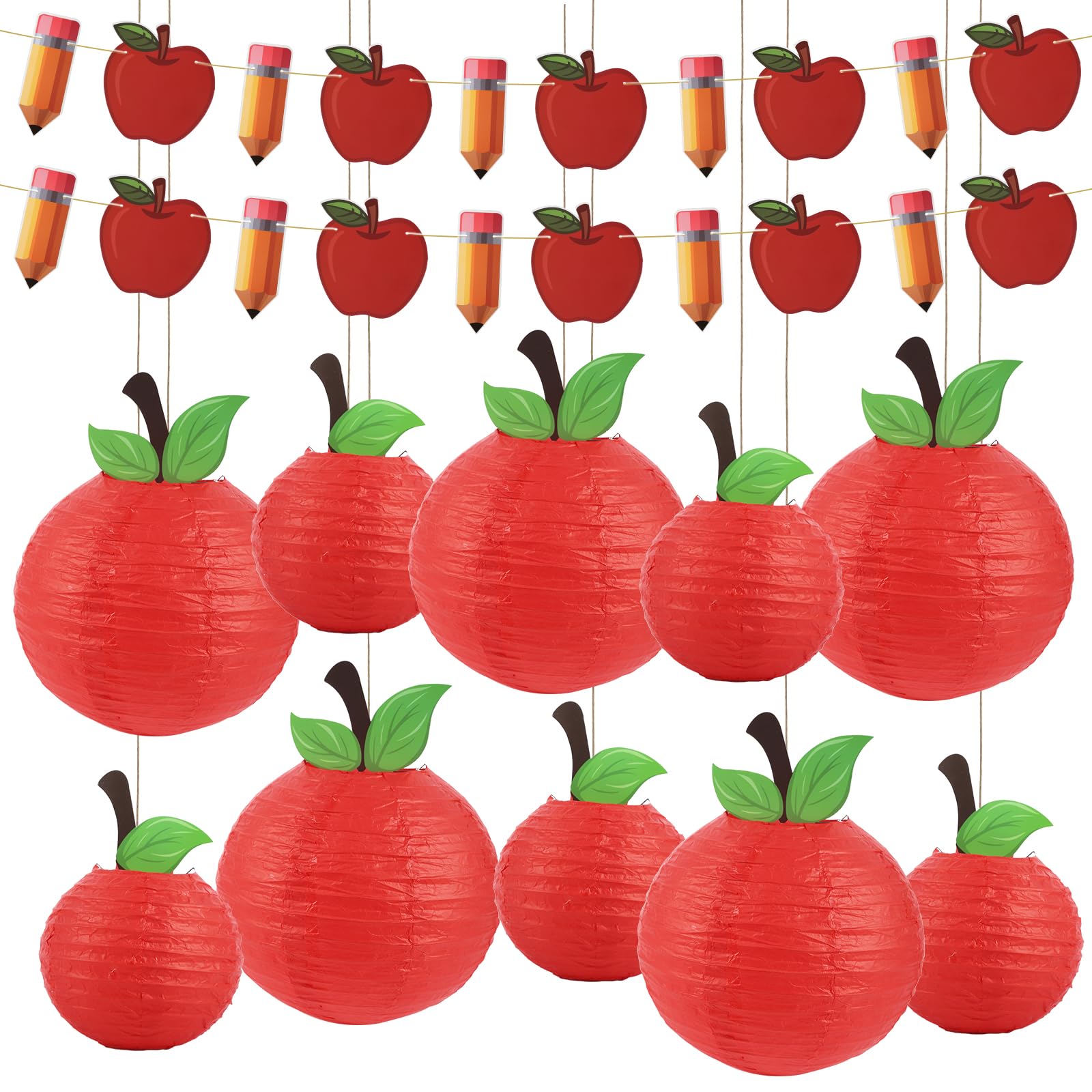 Classroom Decorations 10pcs Red Apple Shaped Paper Lanterns and 2 Strings of Back to School Banners First Day of School Decorations Hanging Party Home Decoration