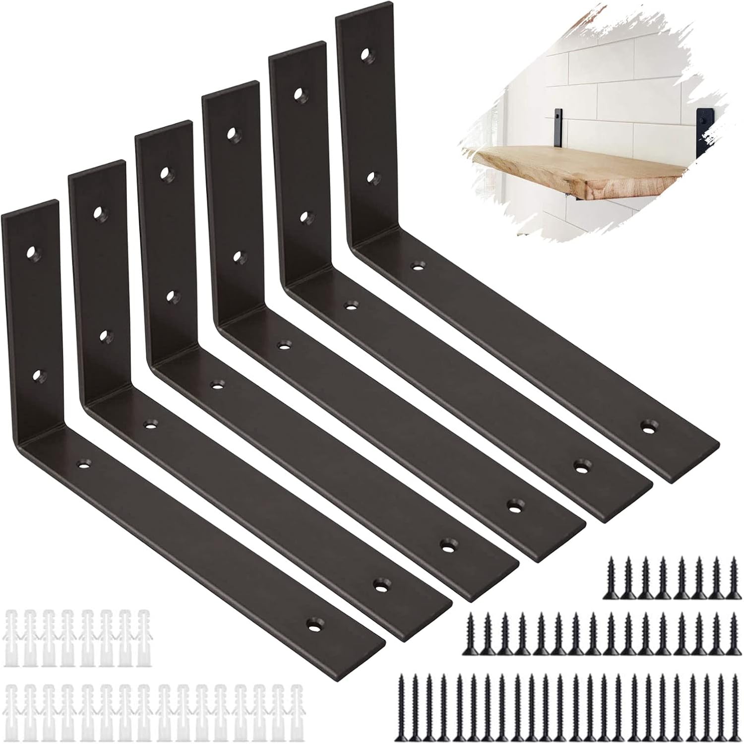 LITLANDSTAR Shelf Bracket, 6 PCS Heavy Duty Shelf Brackets Industrial