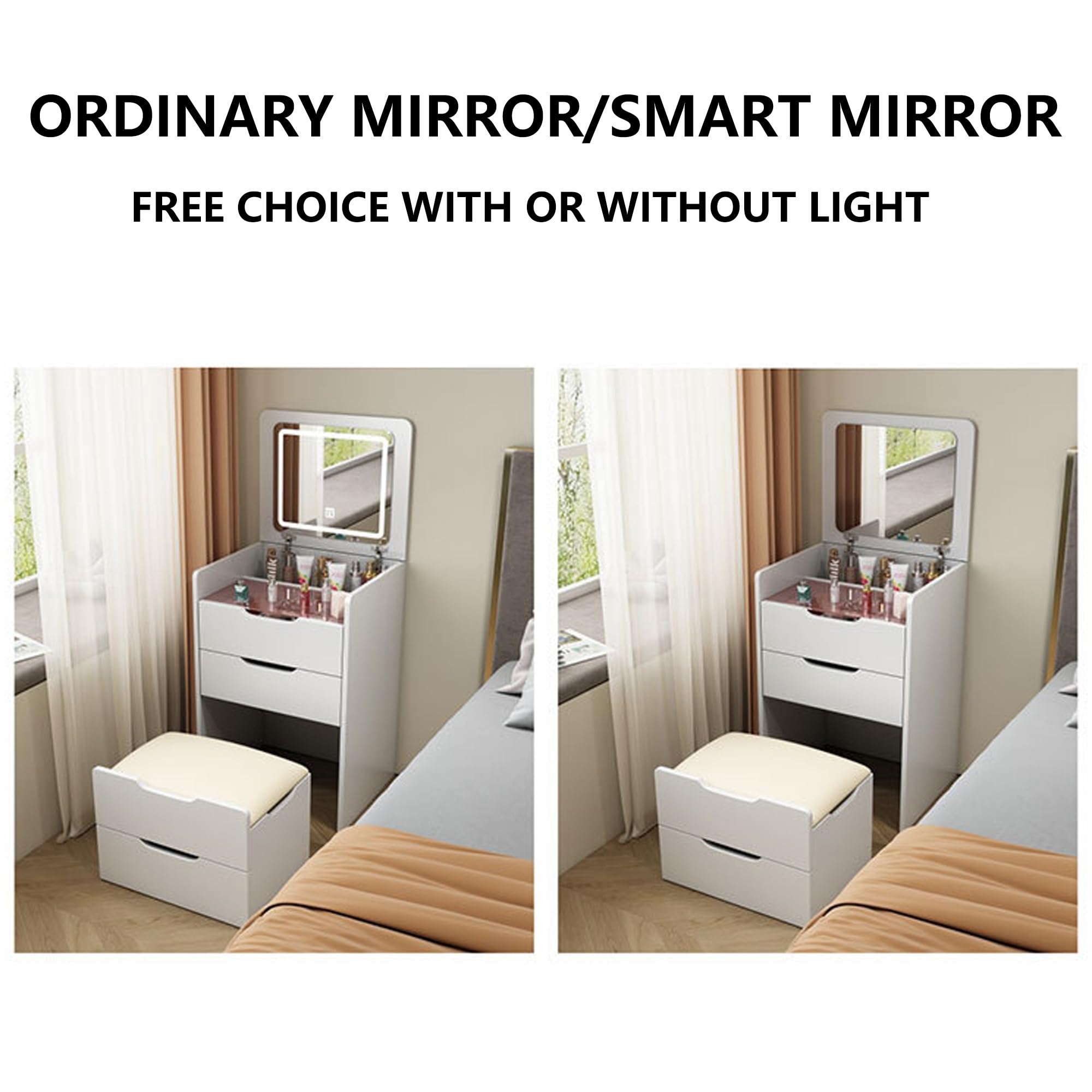 Sedia Pieghevole con Specchio E Luci per Trucco Organizzatore da Vanità Bianco per Piccoli Spazi E Comodino Scrivania Multifunzionale per Ufficio Postazione Trucco Piccola Grey Ordinary Mirror