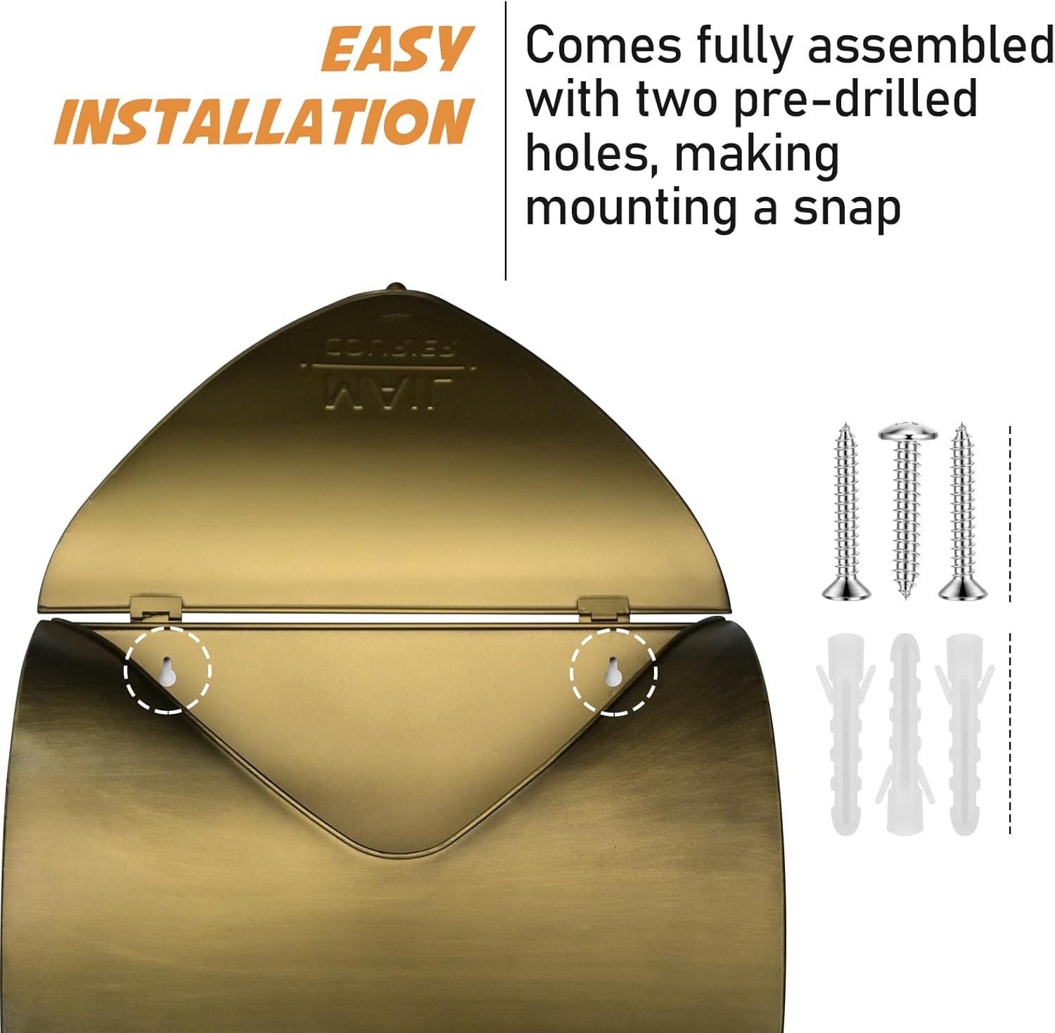 Outdoor Wall Mount Mailbox, 13 x 3.24 x 10.3 inch Antique Brass Waterproof Mail Box, Heavy Duty Wall-Mounted Mailboxes for Home, Envelopes, Magazines & Small Packages