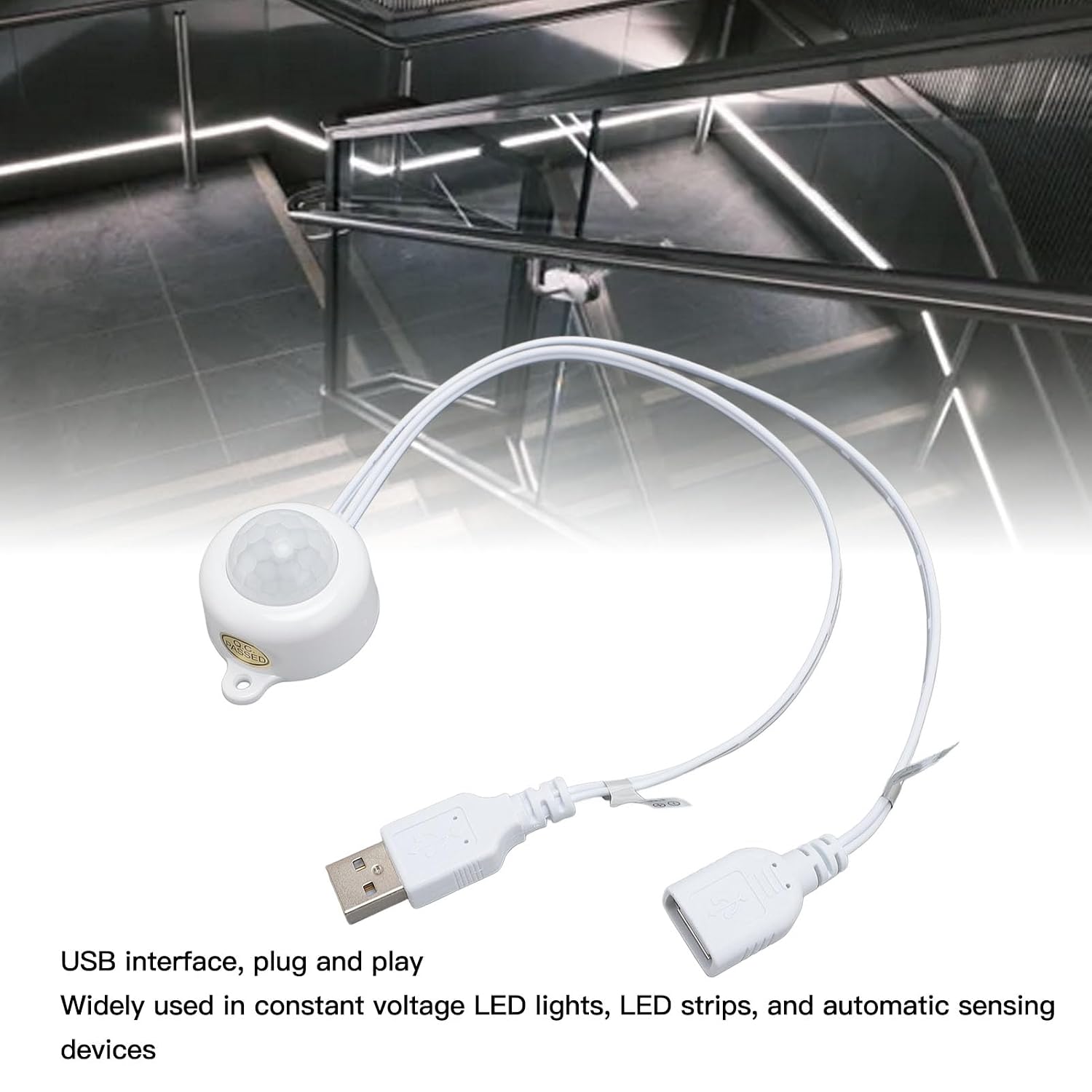 LED Body Motion Sensor, USB Interface PIR Motion Activated Sensor Effective Plug and Play for Light Strip (White)