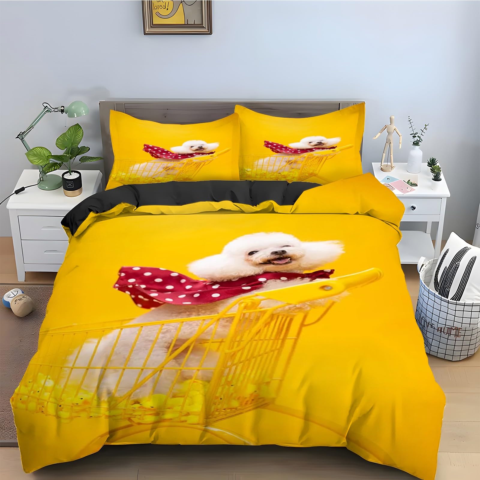 Housse de Couette 240 x 260 Chiot en Microfibre Douce avec Fermeture Éclair Solide