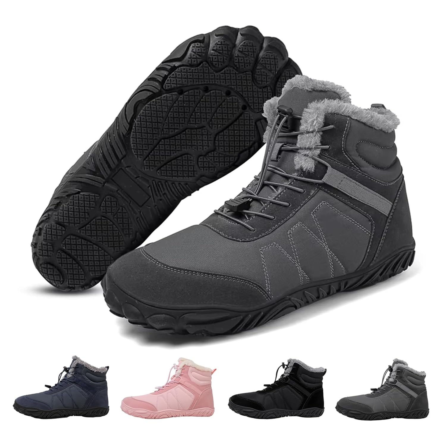 Hike Winter Footwear Barefoot Womens Warm Waterproof Hiking Boots Non-Slip Minimalist Shoes with Wide Toe Box Fur Lined