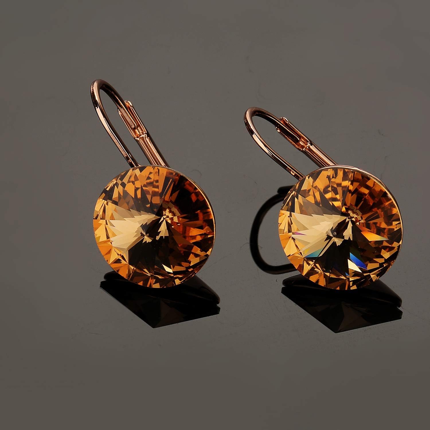 Austrian Crystal Round Drop Earrings for Women 14K Gold Plated Hypoallergenic Leverback Hoop Earrings - Image 3