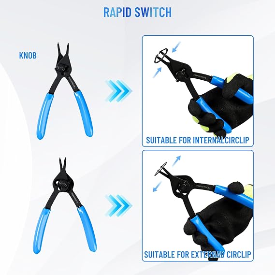 12PCS Versatile Retaining Snap Ring Pliers set,300PCS External Snap Rings,Heavy Duty Fixed Tip Combination Internal/External Snap-ring Pliers for 0.038in 0.047in 0.070in 0.090in