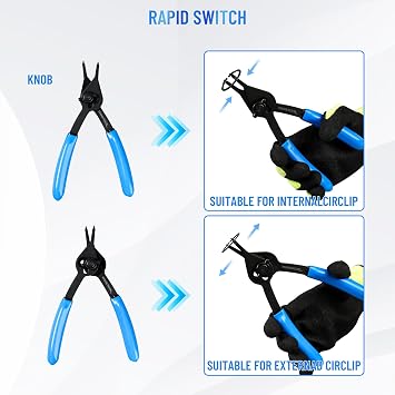 12PCS Versatile Retaining Snap Ring Pliers set,300PCS External Snap Rings,Heavy Duty Fixed Tip Combination Internal/External Snap-ring Pliers for 0.038in 0.047in 0.070in 0.090in